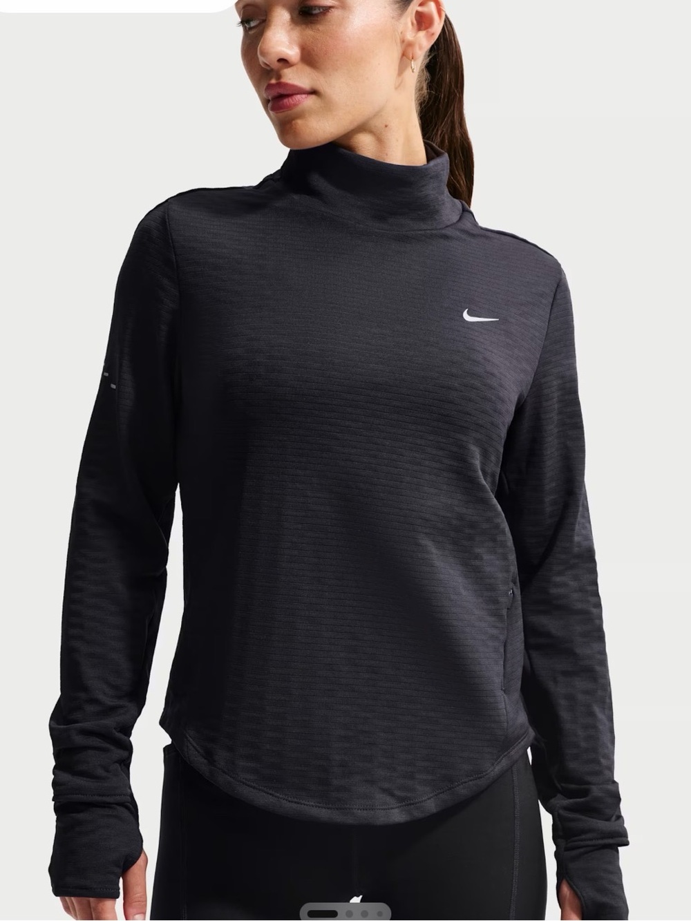 Nike Women's Black Long-Sleeve Funnel Neck Top with Swoosh